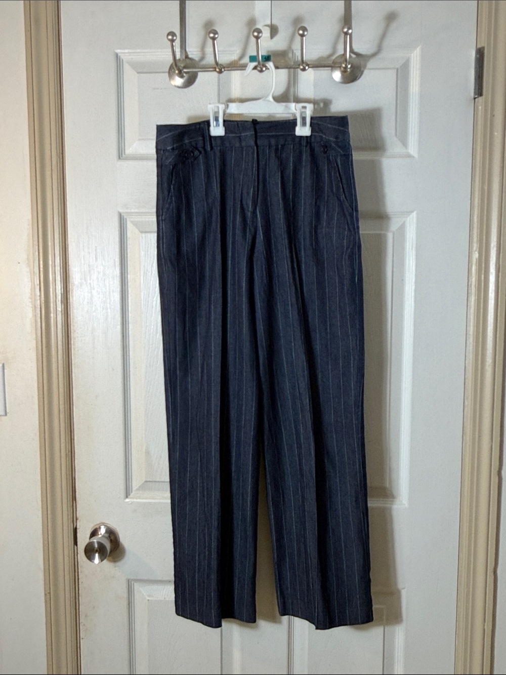 Navy Pinstripe Tailored Dress Pants